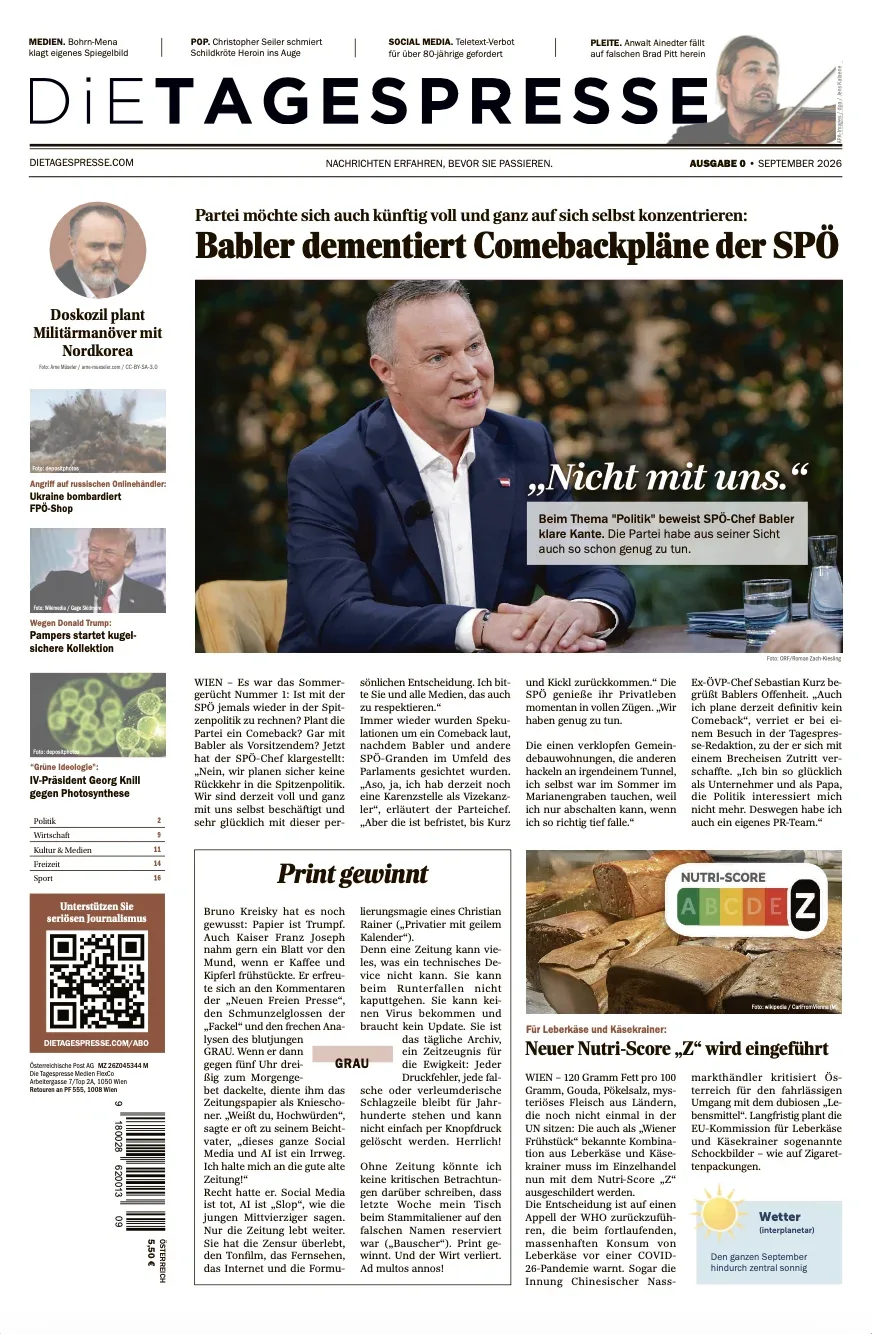 Leseprobe der Titelseite, Ausgabe 0