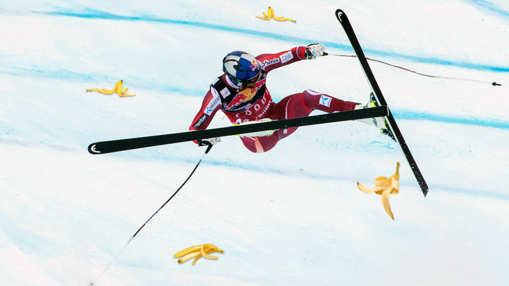 Skifahrer stürzt über Bananenschale