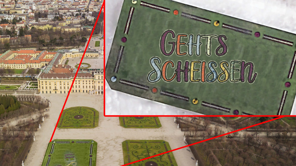 Schönbrunn "Gehts Scheißen" in Blumenbeet