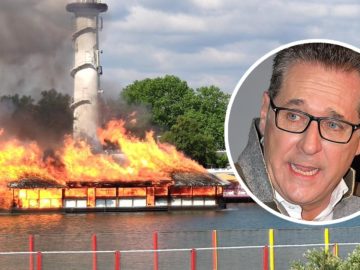 Brennendes Schiff, daneben Strache