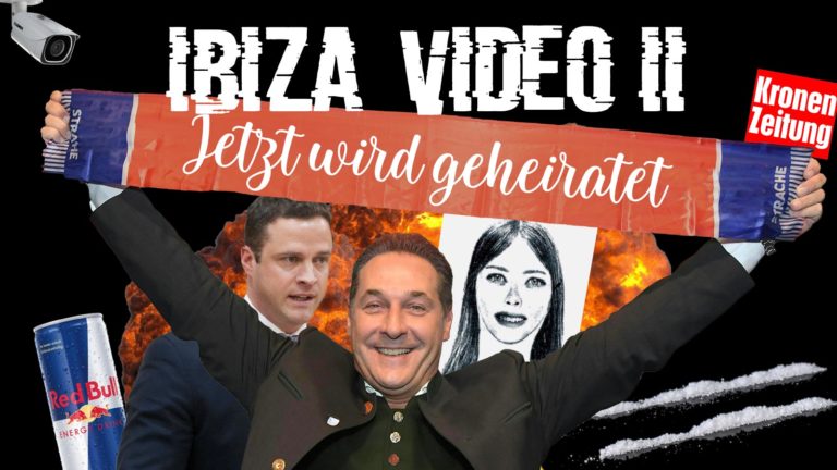 Filmplakat, Strache hält Schild in die Luft, daneben Gudenus