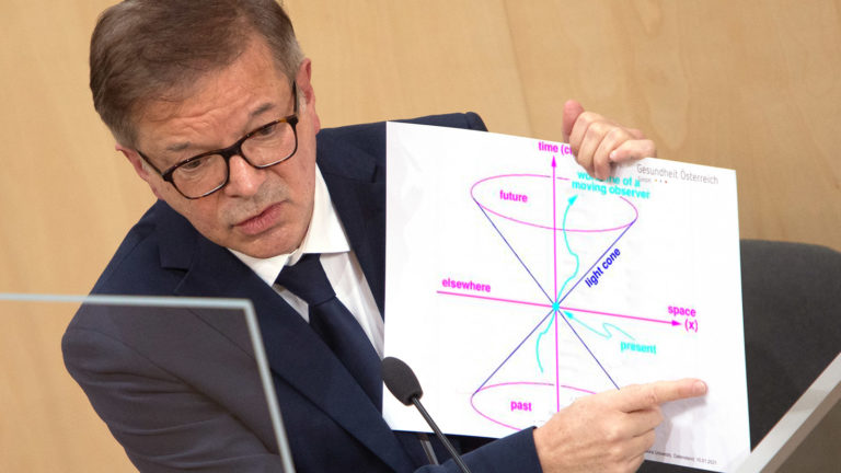 Anschober hält Schild