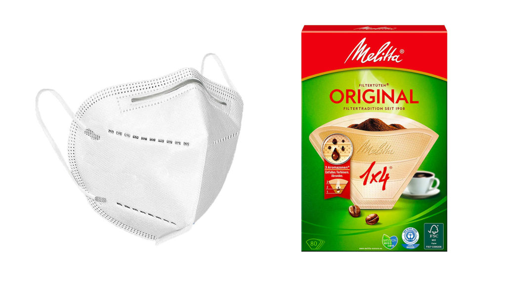 FFP2-Maske neben Kaffeefilter von Melitta