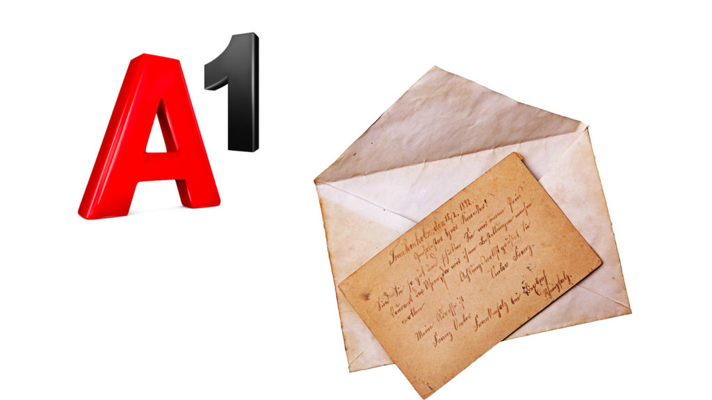 Altes Kuvert, daneben A1 Logo