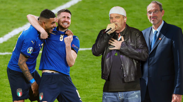 Italiener feiern DJ Ötzi, daneben Faßmann