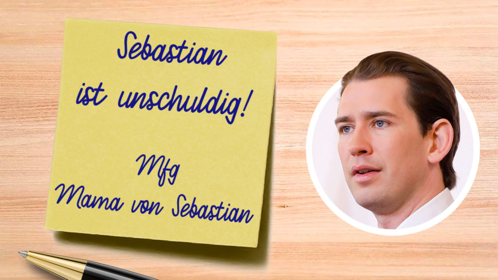 Zettel mit Aufschrift "Sebastian ist unschuldig, MFG Mama von Sebastian"