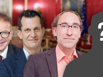 Anschober, Mückstein, Rauch und ein unbekannter im Maria Theresien ZImmer