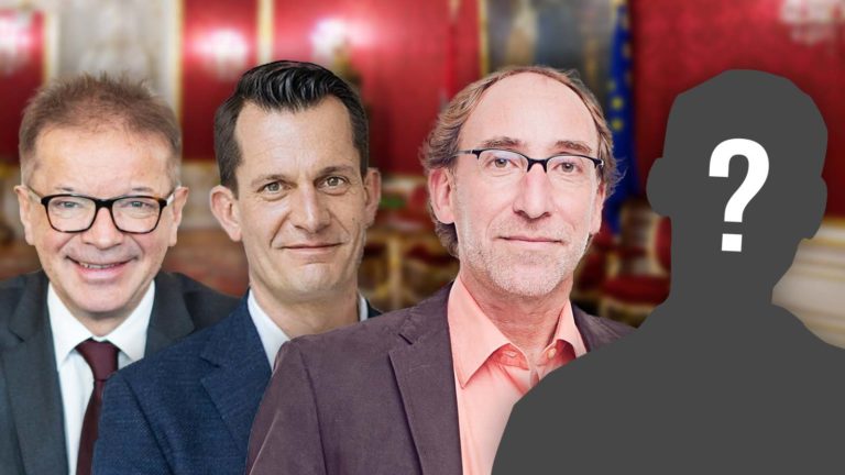 Anschober, Mückstein, Rauch und ein unbekannter im Maria Theresien ZImmer