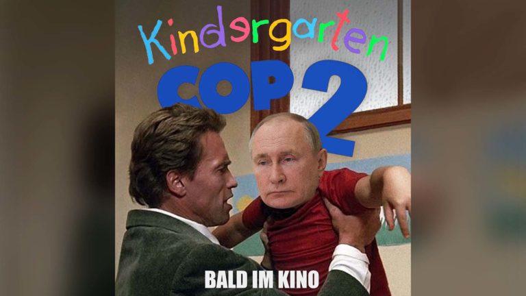 Arnold Schwarzenegger hält Putin in Händen