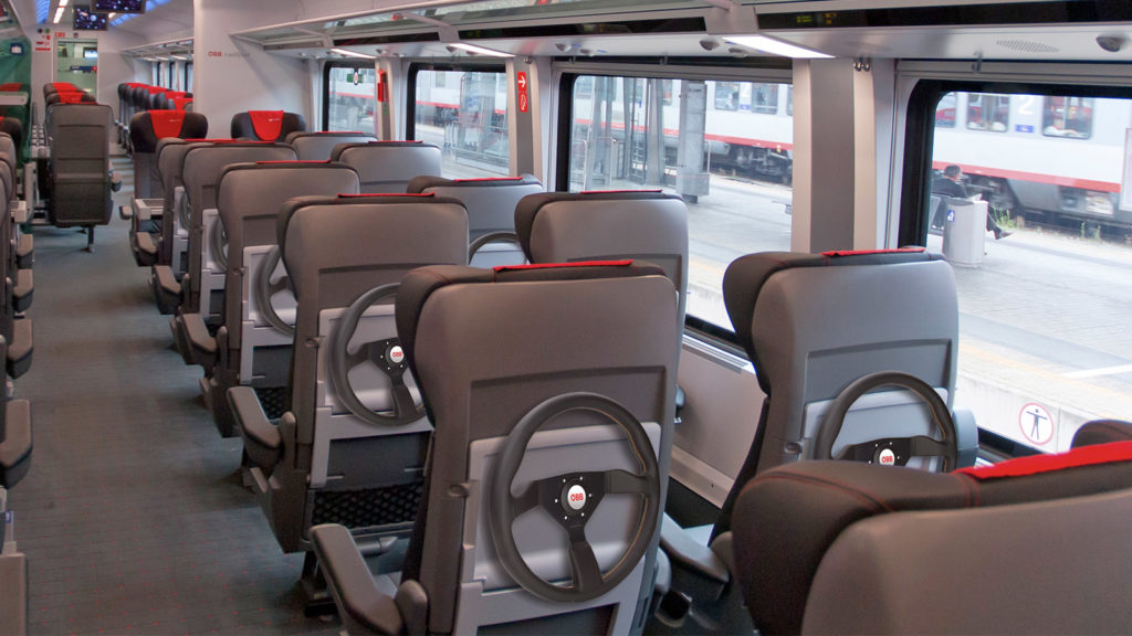Railjet-Sitze mit Lenkrad