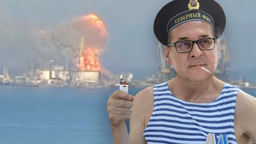 Strache in Seemannsuniform mit Feuerzeug und Zigarette