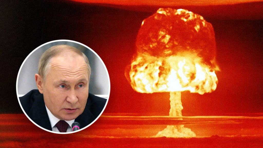 Putin neben einem Atompilz