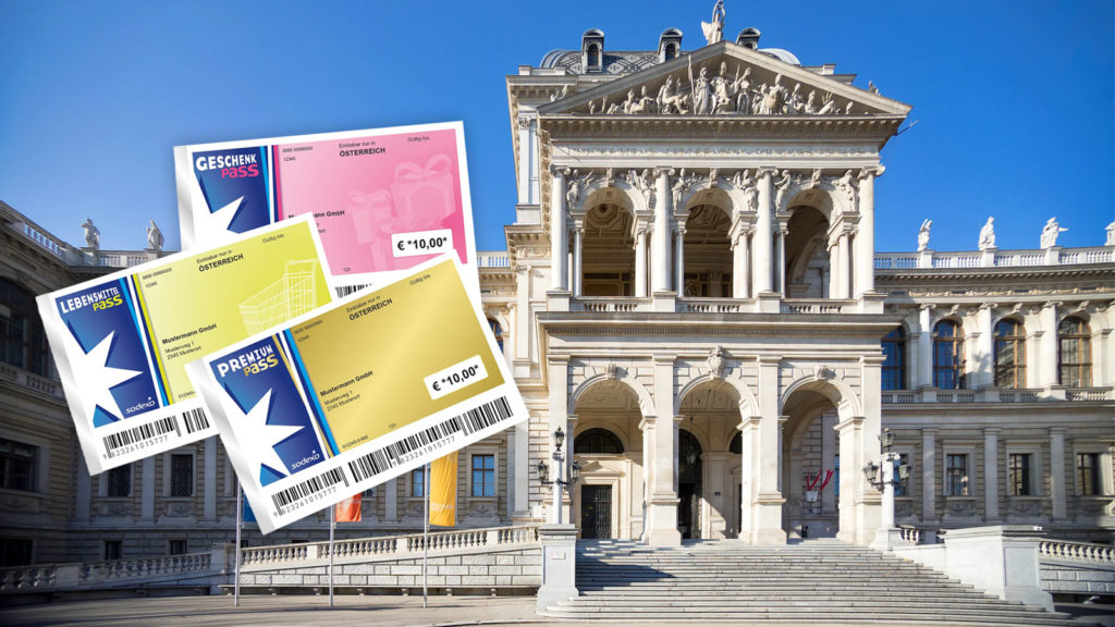 Sodexo Gutschein, im Hintergrund Universität Wien