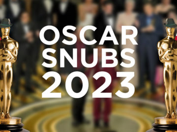 Text: Oscar Snubs 2023, daneben 2 oscars,, die eine Österreichfahne halten