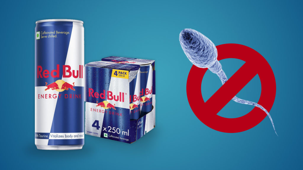 Eine Dose Redbull, daneben eine rot durchgestrichene Spermie