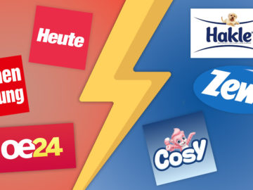 Krone logo, Heute logo, oo24 logo, daneben die logos von hekle, zewa und cosy