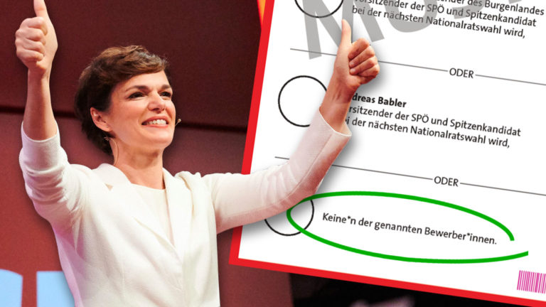 Rendi-Wagner mit Stimmzettel