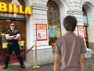 Ein Türsteher vor einer Billa Filiale