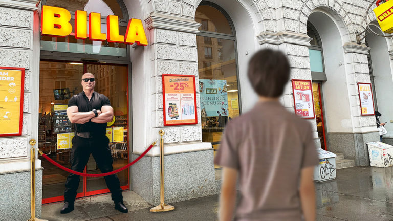 Ein Türsteher vor einer Billa Filiale