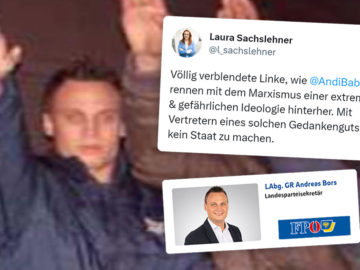 Landtagsabgeordetner Andreas Bors zeigt den Hitlergruß, daneben eine Kritik von der ÖVP an Andi Babler