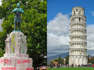 Karl-Lueger-Denkmal, daneben gerade Turm von Pisa
