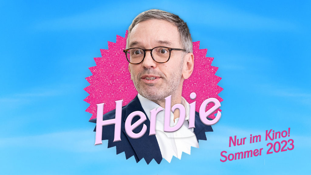 Herbie Logo, Herbert Kickl lacht aus glitzerndem Stern