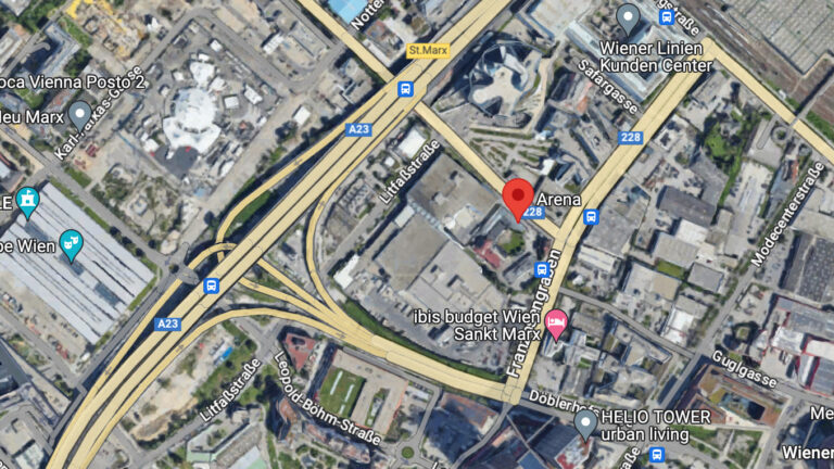 Google Maps Screenshot: Arena direkt neben der Südosttangente