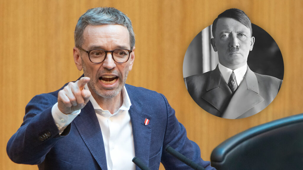 Kickl wütet, daneben Adolf Hitler
