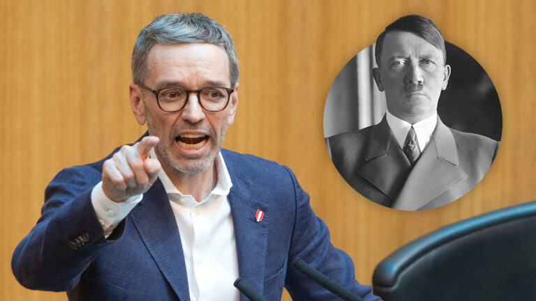 Kickl wütet, daneben Adolf Hitler