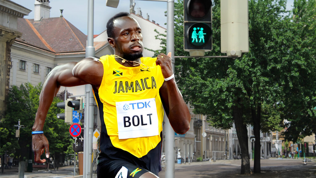 Usain Bolt sprintet über die Straße in Wien