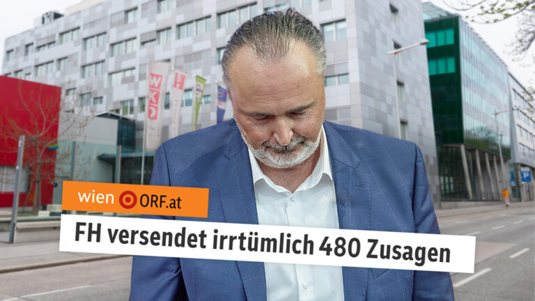 Doskozil steht mit gesenktem Blick vor dem FH Gebäude.