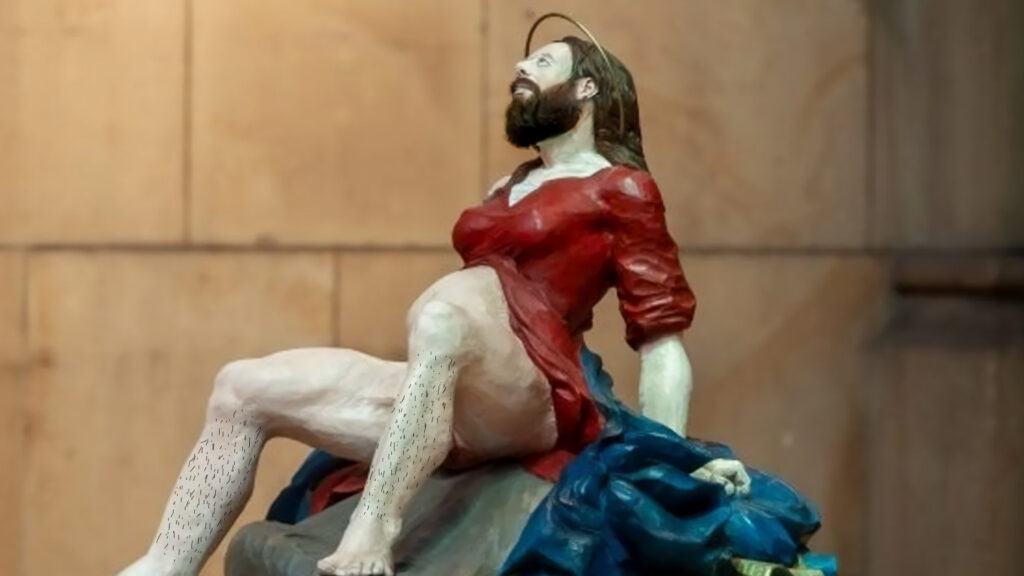 Jesus beim Gebären eines Kinds
