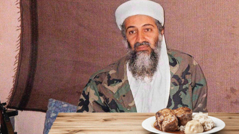 Osama bin Laden isst Schweinsbraten