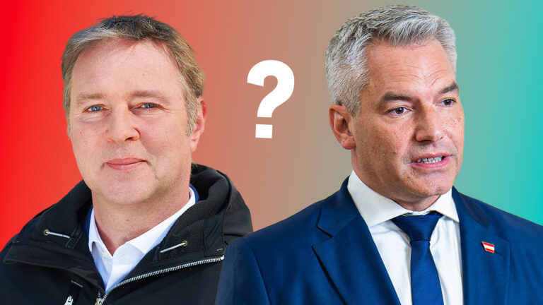Babler und Nehammer. Zwischen Ihnen ein Fragezeichen.