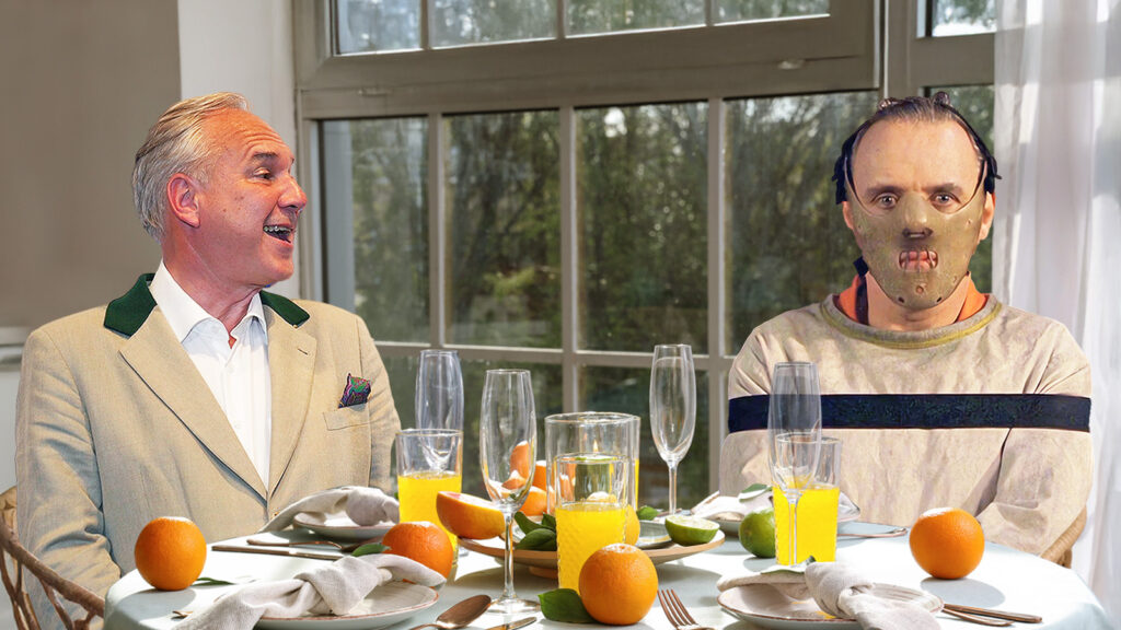 Das Bild zeigt Rosenkranz und Hannibal Lecter beim brunchen.