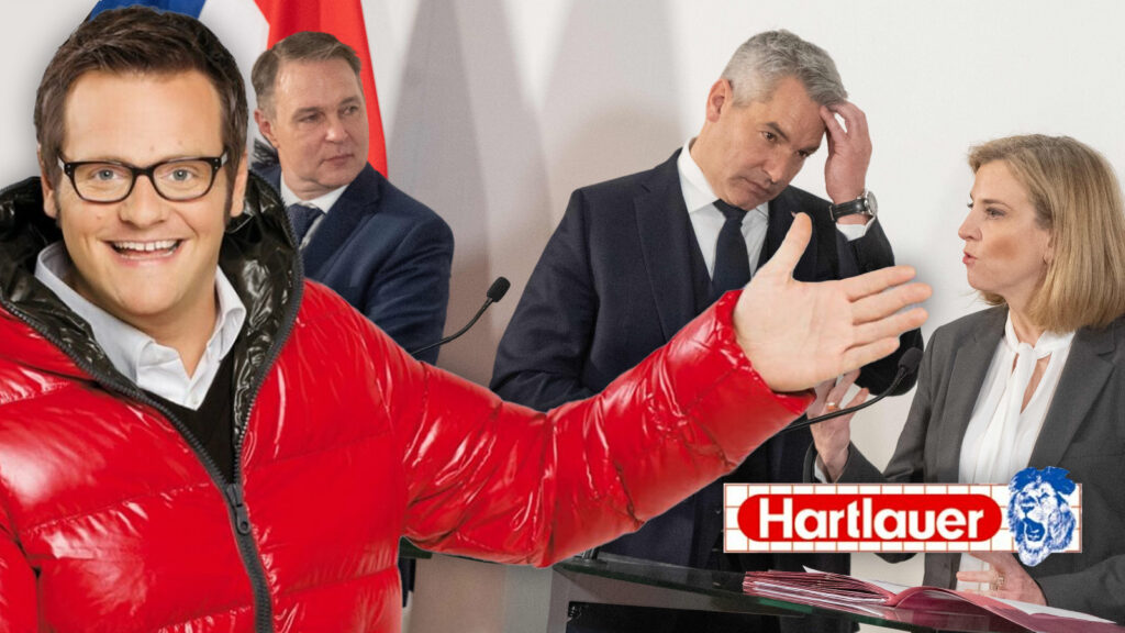 Das Bild zeigt Robert Hartlauer wie er ein Bild der Parteiobleute präsentiert.