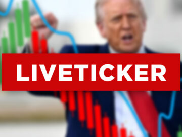 Das Bild zeigt den Schriftzug "Liveticker", im Hintergrund sieht man Trump.
