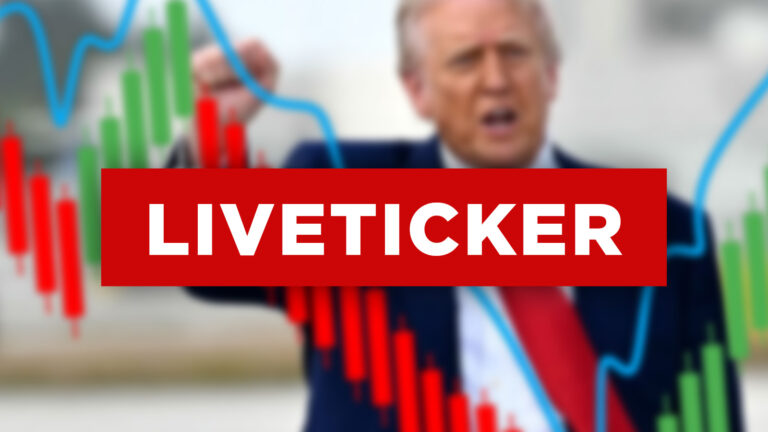 Das Bild zeigt den Schriftzug "Liveticker", im Hintergrund sieht man Trump.