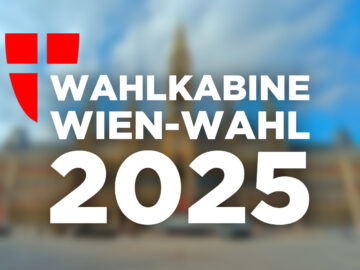 Das Bild zeigt den Schriftzug "Wahlkabine Wien-Wahl 2025".