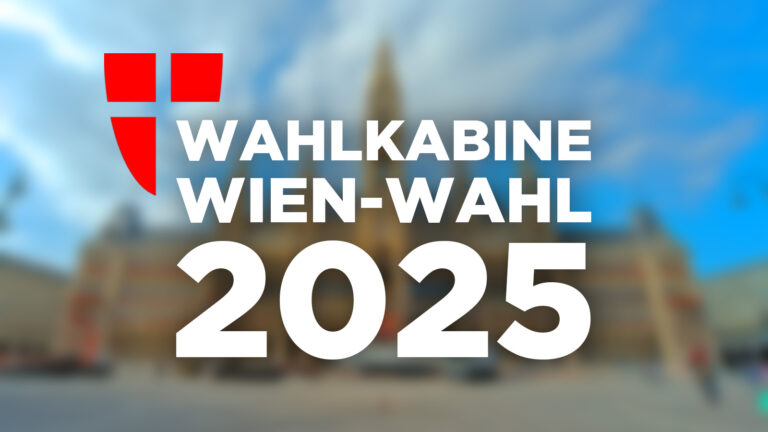Das Bild zeigt den Schriftzug "Wahlkabine Wien-Wahl 2025".
