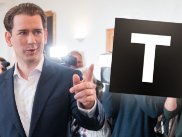 Das Bild zeigt Sebastian Kurz vor Gericht. Neben ihm ist das Tagespresse Logo.