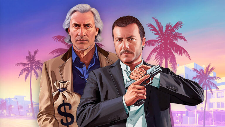 Das Bild zeigt Benko und Grasser in GTA Optik.