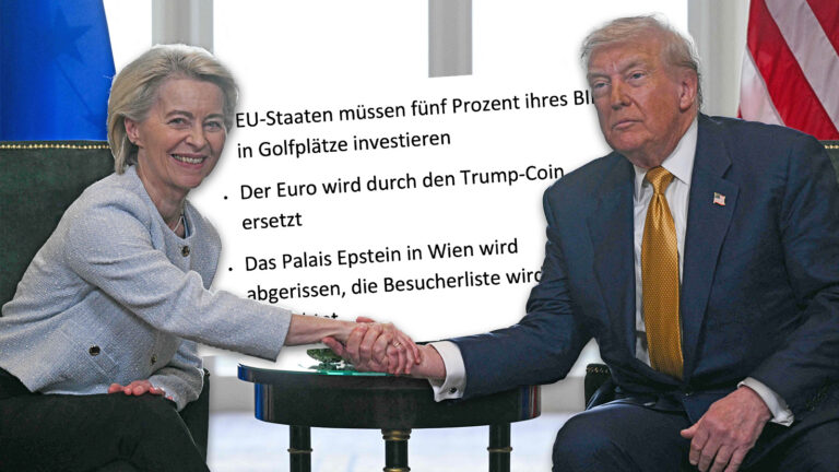 Von der Leyen und Trump schütteln sich die Hände