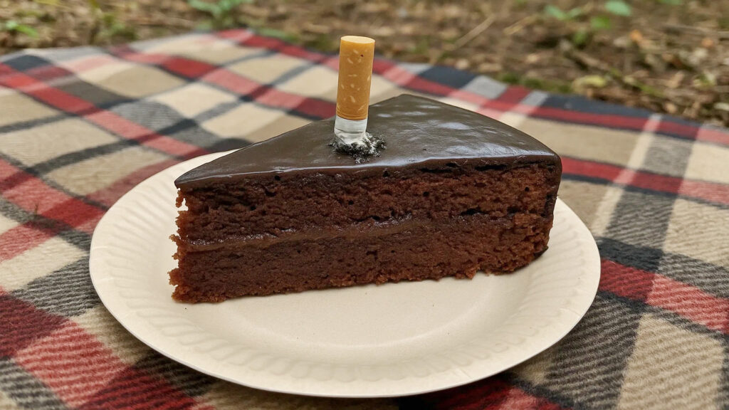 Sachertorte mit Zigarette darin