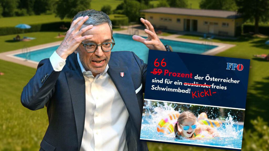 Kickl entsetzt, daneben das Umfrageergebnis angeteasert