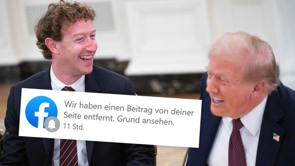 Das Bild zeigt Zuckerberg und Trump wie sie miteinander lachen.