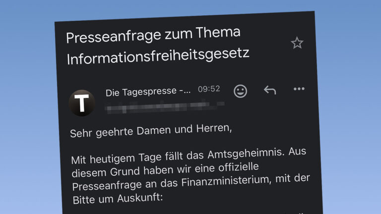 Screenshot unserer Anfrage an das Finanzministerium
