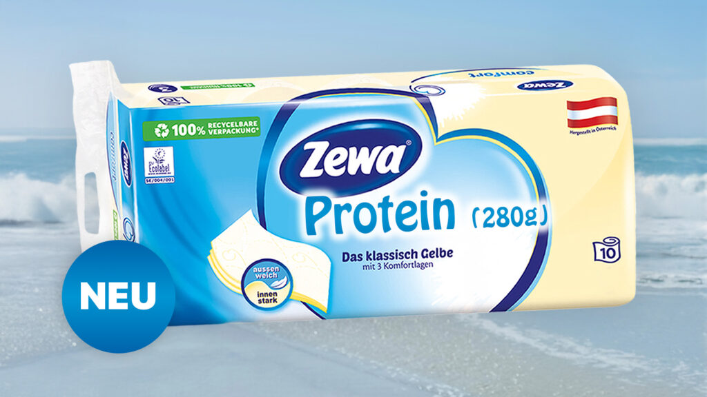 Das Bild zeigt das neue Protein Klopapier.