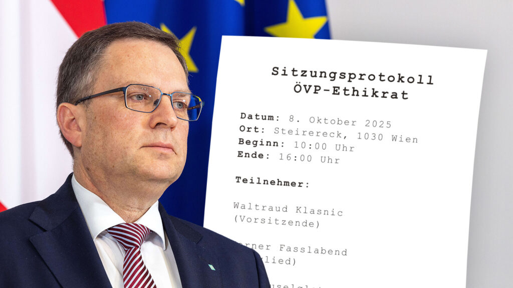 Das Bild zeigt August Wöginger sowie das Deckblatt des Protokolls.