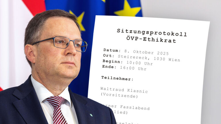 Das Bild zeigt August Wöginger sowie das Deckblatt des Protokolls.